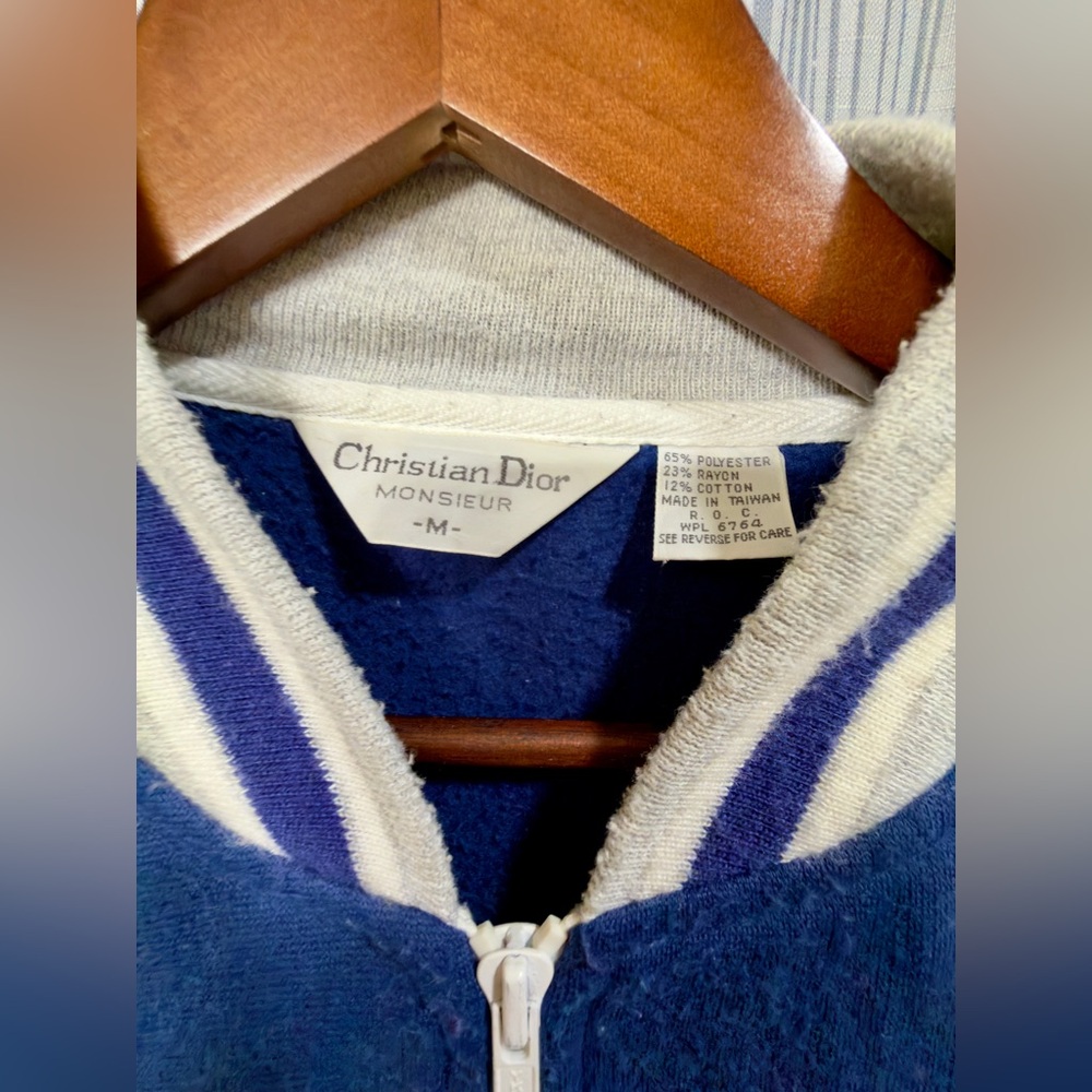 Vintage Christian Dior Monsieur Jacket Mens Full Zip Track 90s Blue White Sz M - Picture 2 of 4